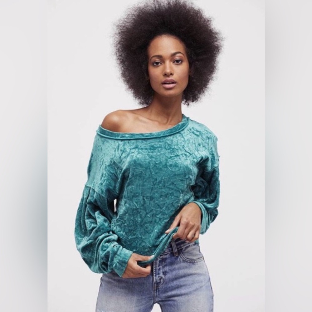 NWOT We The Free Teal Velvet Top